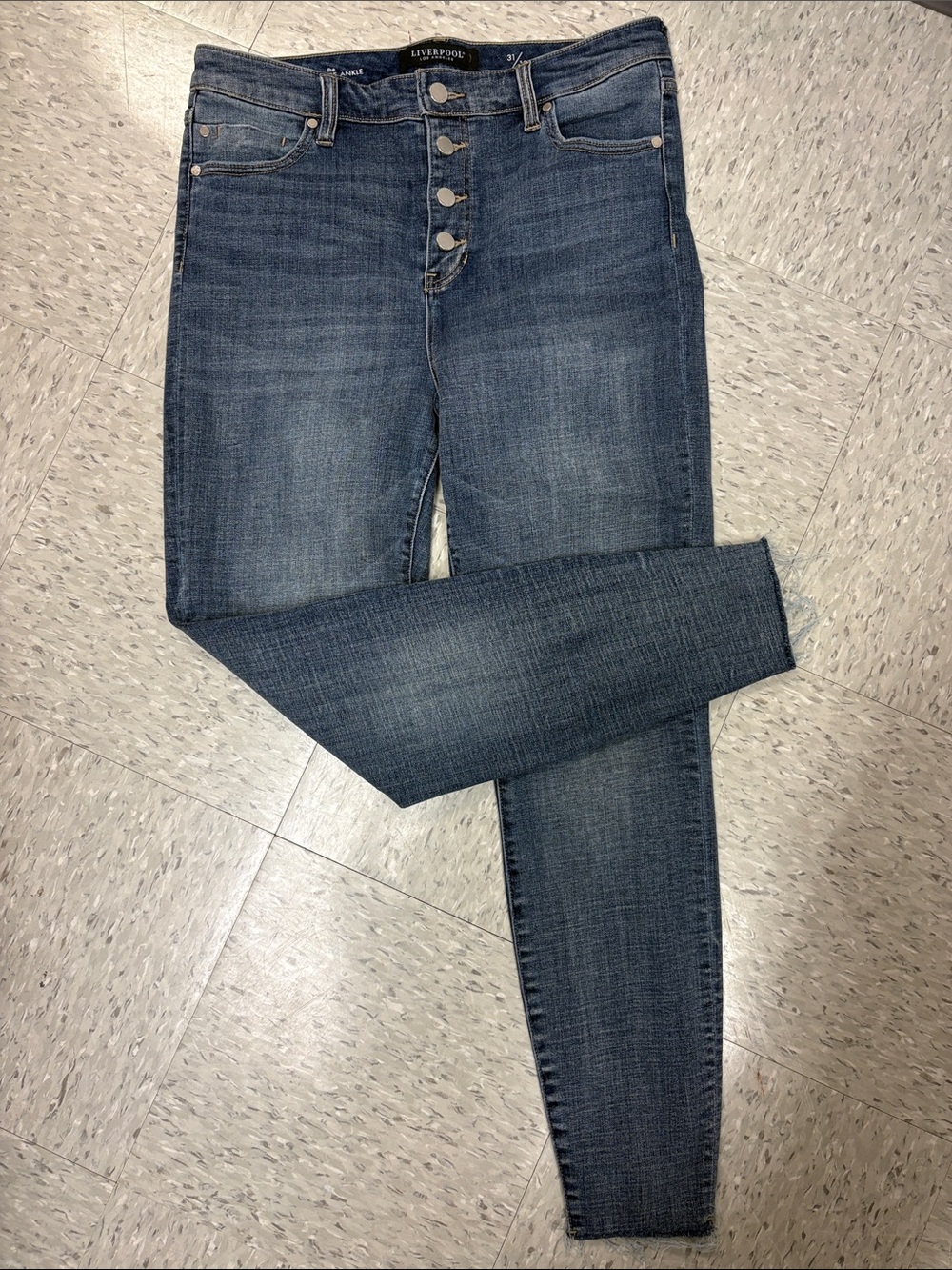 Liverpool Women’s Mid-Dark Blue High-Rise Skinny Jeans with Button-Fly